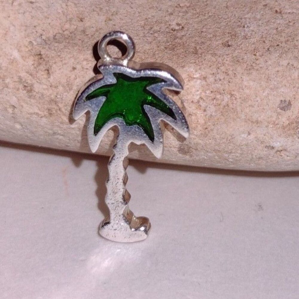 Vintage Sterling Silver 925 Enamel Palm Tree Pendant Charm